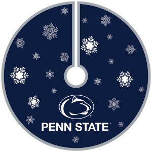 navy circular tree skirt with white snowflakes, Athletic Logo, and Penn State